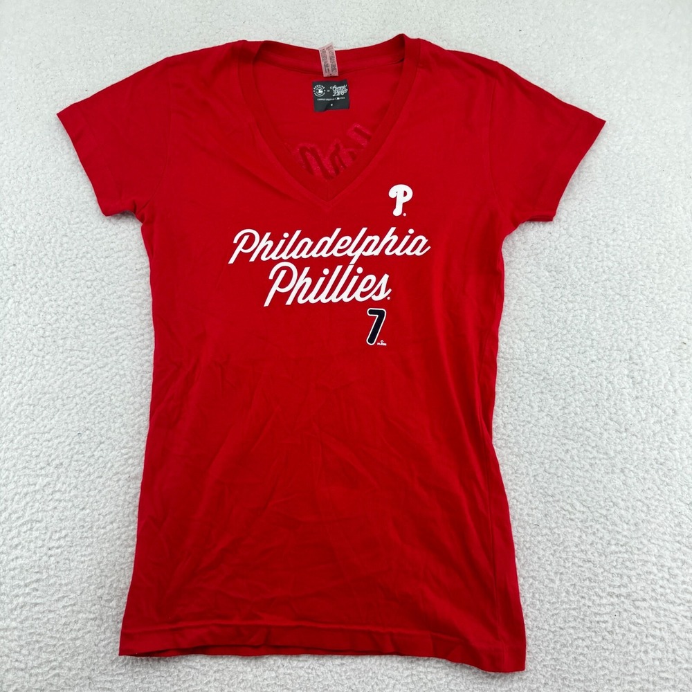 Philadelphia Phillies Trea Turner #7 T-Shirt Womens Medium Red V-Neck MLB